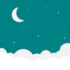 Illustration background with a view of the moon above the clouds. with a beautiful night atmosphere.