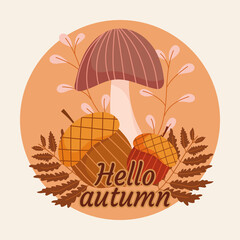 hello autumn round label