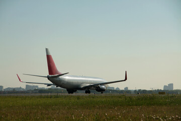 plane on bearing track in the airport