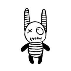 Vector image of a creepy rabbit. Halloween. Calligraphic style. Brush strokes. Ink style. Black on a white background. Doodle. Hand drawing. Minimalism