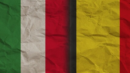 Belgium and Italy Flags Together, Crumpled Paper Effect Background 3D Illustration