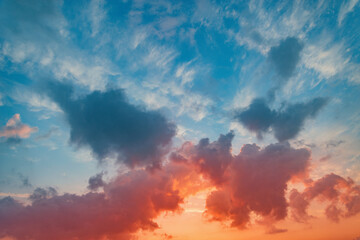 Amazing cloudscape on the sky at sunset time.