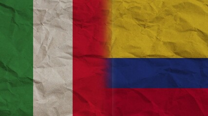 Colombia and Italy Flags Together, Crumpled Paper Effect Background 3D Illustration