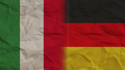 Germany and Italy Flags Together, Crumpled Paper Effect Background 3D Illustration
