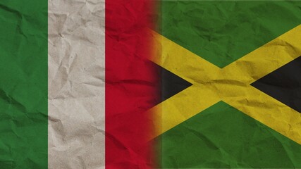 Jamaica and Italy Flags Together, Crumpled Paper Effect Background 3D Illustration