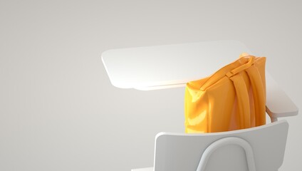 Orange backpack on the desk | 3D render | 3D illustration.