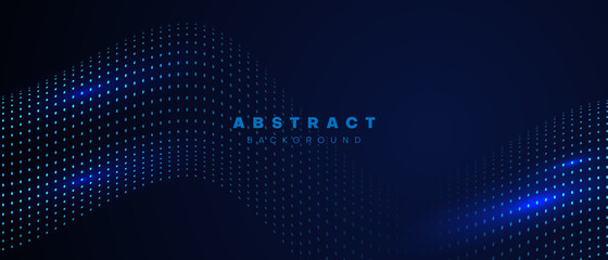 abstract dark blue banner background with wavy particles