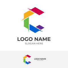 letter C logo design with flat colorful style