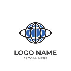 globe logo design with flat black and blue color style