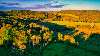 Aerial shot of a hill near Callicoon, in the Catskills area of upstate, New York