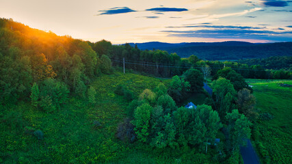 Aerial shot of a hill near Callicoon, in the Catskills area of upstate, New York