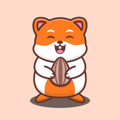 vector illustration of  
cute hamster hugging sunflower seeds, good for t-shirt, greeting card, invitation card or mascot