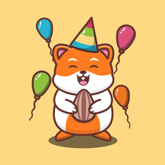 vector illustration of  
cute hamster celebrating birthday, good for t-shirt, greeting card, invitation card or mascot