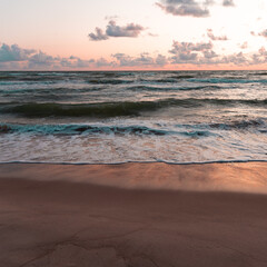 wind breeze in the beach with sea waves in evening