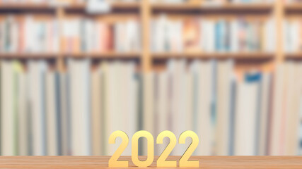 gold number 2022 on wood table for new year concept 3d rendering