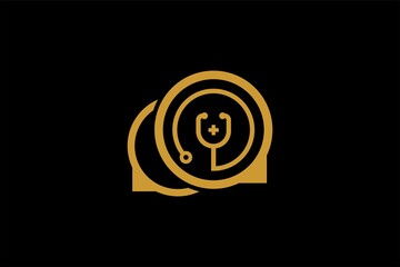 Medical care logo design. Hello, doctor abstract vector. Bubble chat and stethoscope icon symbol.