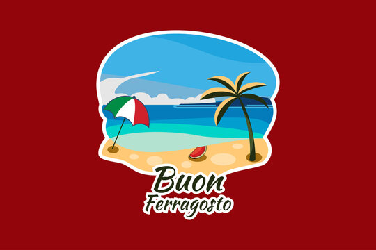 Translate: Happy Ferragosto. doodle art of Happy Ferragosto lettering design for label, t shirt, flyer,brochure,label and other