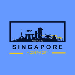 singapore modern city logo, silhouette of urban skyline vector illustrations