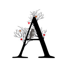 Halloween alphabet with the letter A. Design for greeting cards, holidays, parties and invitations. Drawing for printing on Halloween. Decoration for the interior.