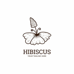 Hibiscus rustic flower logo icon in doodle line art style