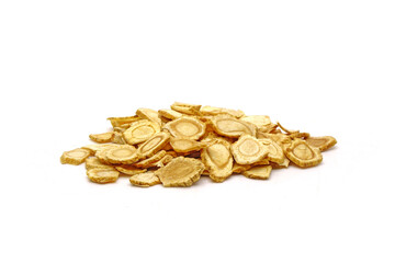 American ginseng (Panax quinquefolius, L.) isolated on white background.Ginseng boost energy, lower blood sugar, cholesterol levels, reduce stress, promote relaxation, manage sexual dysfunction in men