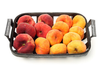 chinese flat peaches on white background 