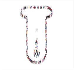 People Group of in the shape of science test tube white background. Vector illustration