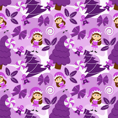 Christmas Background Seamless Pattern With Santa Claus, Tree, Socks, Snowman And Gifts For Landing Page, Wallpaper Or Decoration