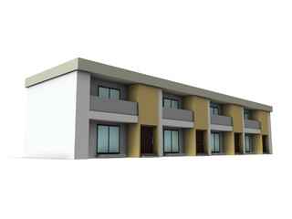 メゾネットタイプの集合住宅。建築模型。白バック。3DCG。