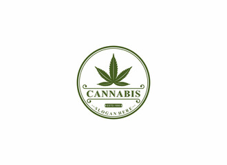 vintage style cannabis logo and cannabis leaf illustration