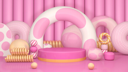 Background rendering with podium and wall scene abstract background. 3D illustration, 3D rendering	
