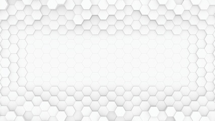 Abstract background white hexagons Random arrangement Clean backdrop