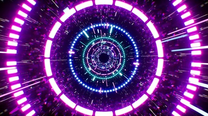 Neon Color Circle Light in the Purple Sci fi Tunnel