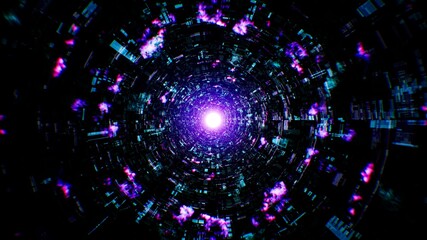 Neon Fire Particles in the Sci fi Tunnel