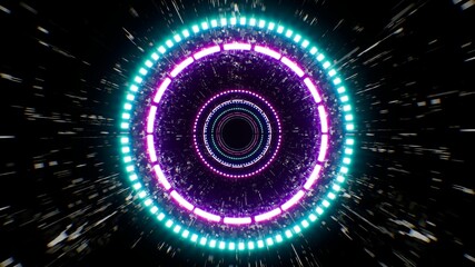 Cyan and Purple Color Circle Light in the Sci fi Tunnel Background