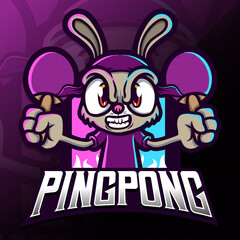 angry bunny with table tennis bat sport logo illustration
