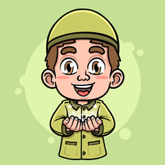 cute moslem boy doing praying illustration