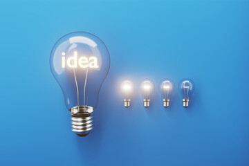 The inscription idea shines in a light bulb. The concept of drawing up a new business plan. 3d...
