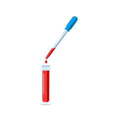 Medical test tube with blood samples and a pipette that takes blood for analysis. Laboratory testing for biochemistry and viruses. Blood donation. Vector illustration isolated 
