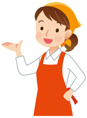 エプロンをつけた女性　店員　表情ポーズ