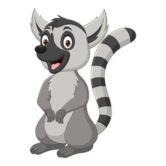 Cartoon cute lemur standing on white background