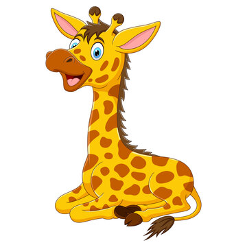 Cartoon a giraffe sitting isolated on white background