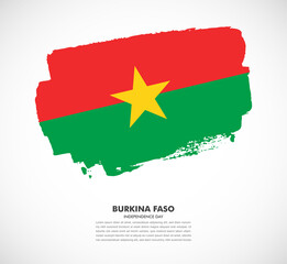 Hand drawn brush flag of Burkina Faso on white background. Independence day of Burkina Faso brush illustration