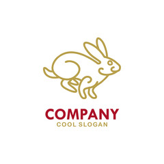 Golden Running Rabbit Vector Line Style Illustration. Company Logo Design