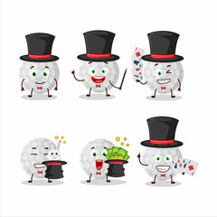 A handball Magician cartoon character perform on a stage