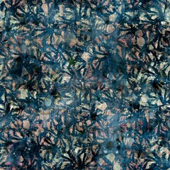 Seamless elegant mixed media pattern in navy, blue, pink, and cream. High quality illustration. Ornate and highly detailed and textured realistic faux collage. Sophisticated intense textile design.