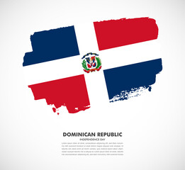 Hand drawn brush flag of Dominican Republic on white background. Independence day of Dominican Republic brush illustration