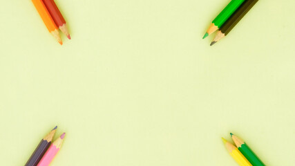 Color pencil background photography. Multi colored pencil pointing image backgrounds. Copy Space