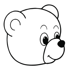 Black and white cute cartoon bear head. Coloring book for the children. Vector illustration