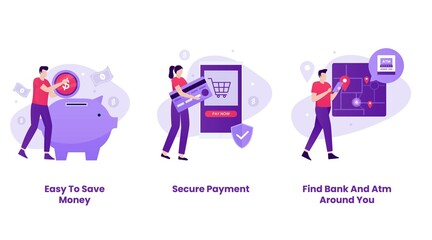 Mobile banking illustration set design. Illustrations for websites, landing pages, mobile applications, posters and banners.